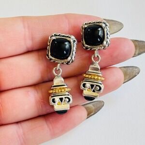 Piscitelli USA Byzantine revival dangle Earrings Two Tone glass cabochon pierced